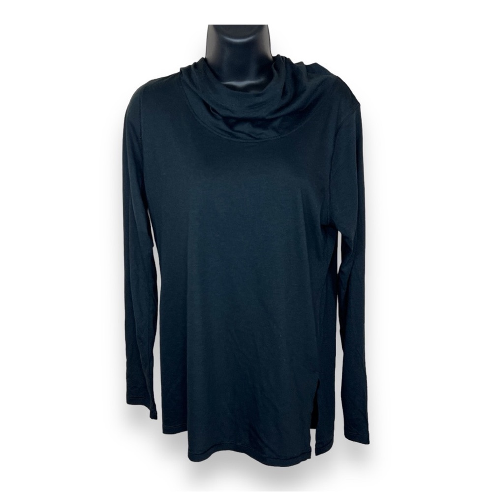 Size Medium Sport-Tek Black Hooded Long Sleeve Top Stretch Athletic Activewear